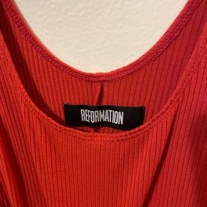 Reformation Diletta Red Ribbed Midi Knit Dress